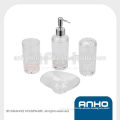 TRANSPARENT BATH SET (4PCS) of tumbler, soap dish, soap dispenser, toothbrush holder